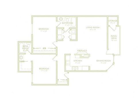 Floor plan for 2 beds, 2 baths, 1090 sqft